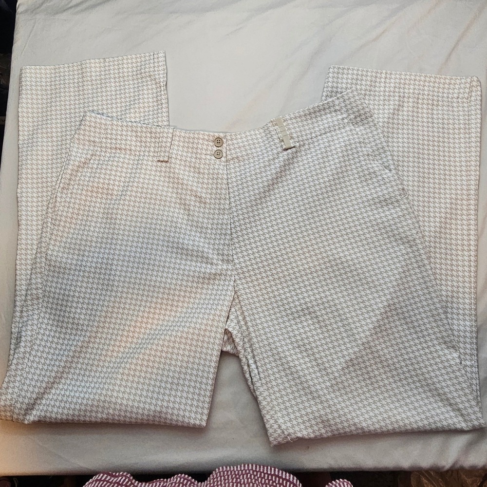 Women's Nike Golf Size 16 White Tan Houndstooth Fit Dry Straight Leg Pants 1461